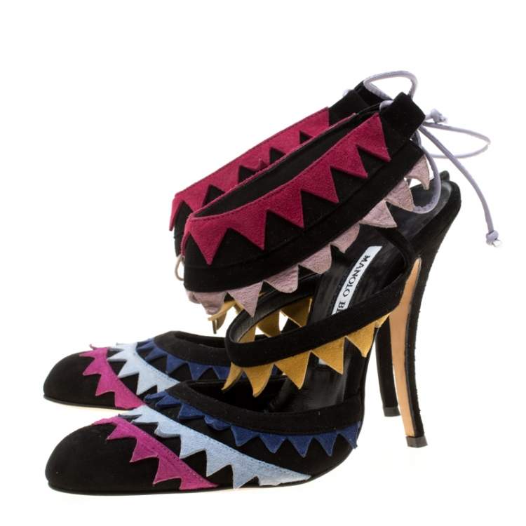 Pre Owned Manolo Blahnik Multicolor Suede Anastasia Sandals Size 38