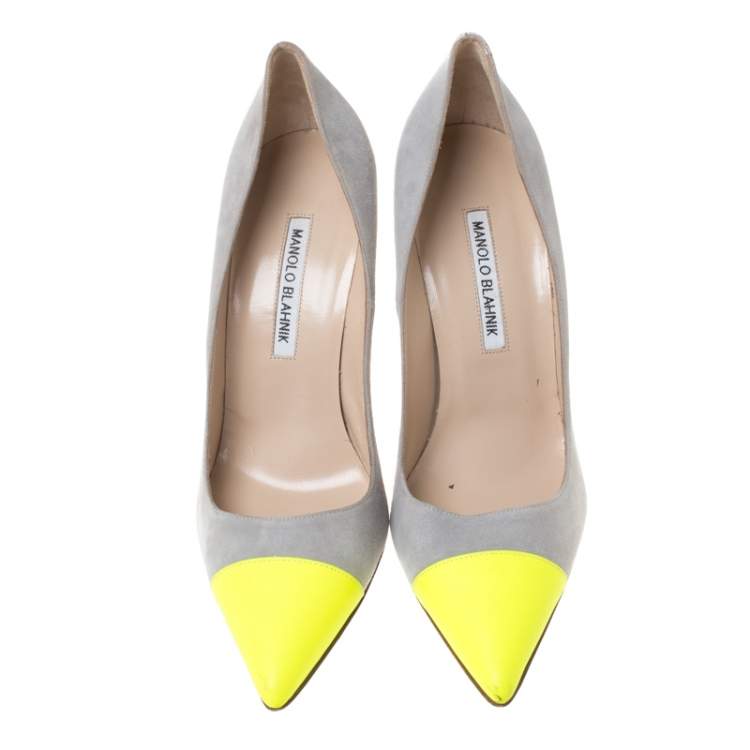 Pre Owned Manolo Blahnik Two Tone Suede Leather Bipunta Pointed Toe Pumps Size 38.5