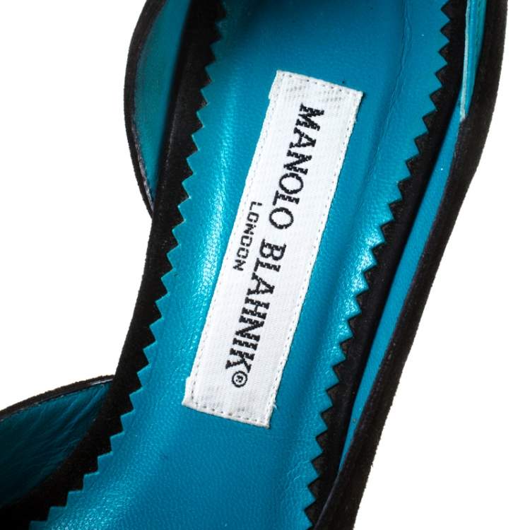 Pre Owned Monolo Blahnik Black/Turquoise  Suede D' Orsay Peep Toe Pumps Size 35