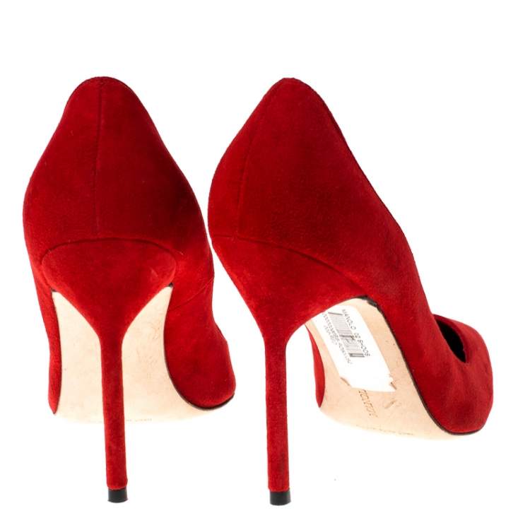 Pre Owned Manolo Blahnik Red Suede BB 70 Pointed Toe Pumps Size 37