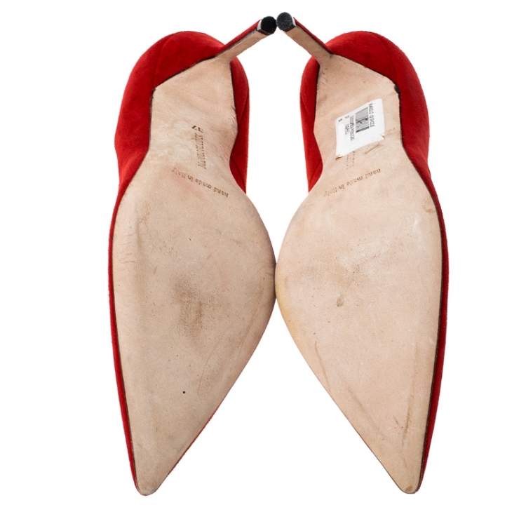 Pre Owned Manolo Blahnik Red Suede BB 70 Pointed Toe Pumps Size 37