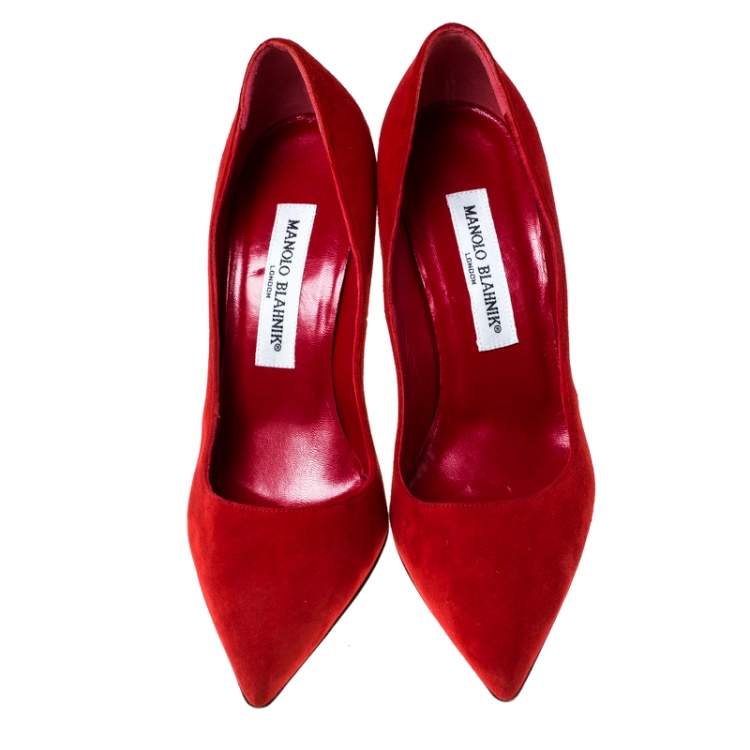 Pre Owned Manolo Blahnik Red Suede BB 70 Pointed Toe Pumps Size 37
