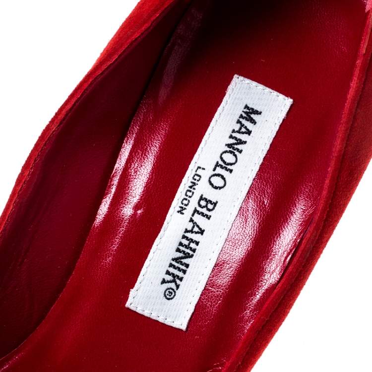 Pre Owned Manolo Blahnik Red Suede BB 70 Pointed Toe Pumps Size 37