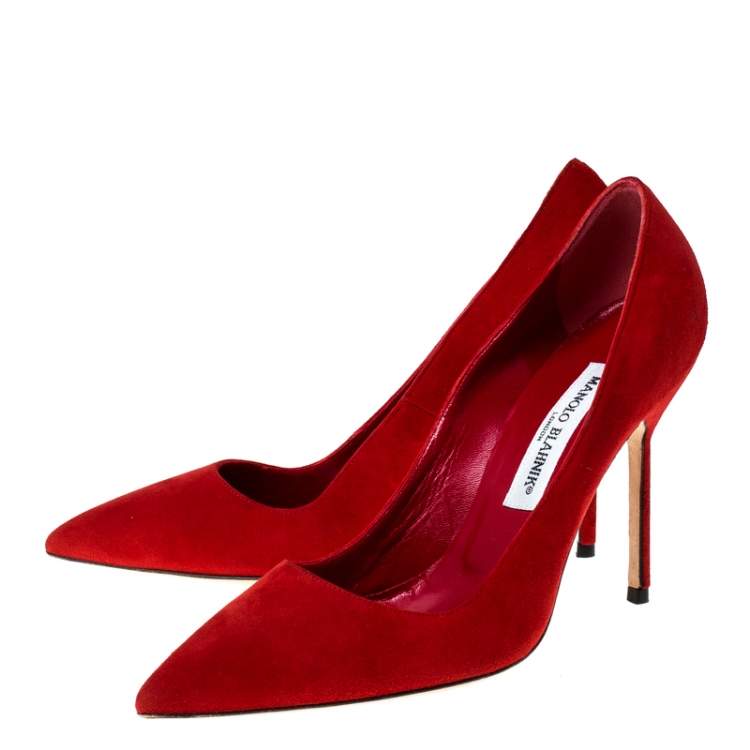 Pre Owned Manolo Blahnik Red Suede BB 70 Pointed Toe Pumps Size 37