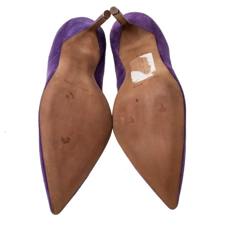 Pre Owned Manolo Blahnik Purple Suede BB Pointed Toe Pumps Size 35