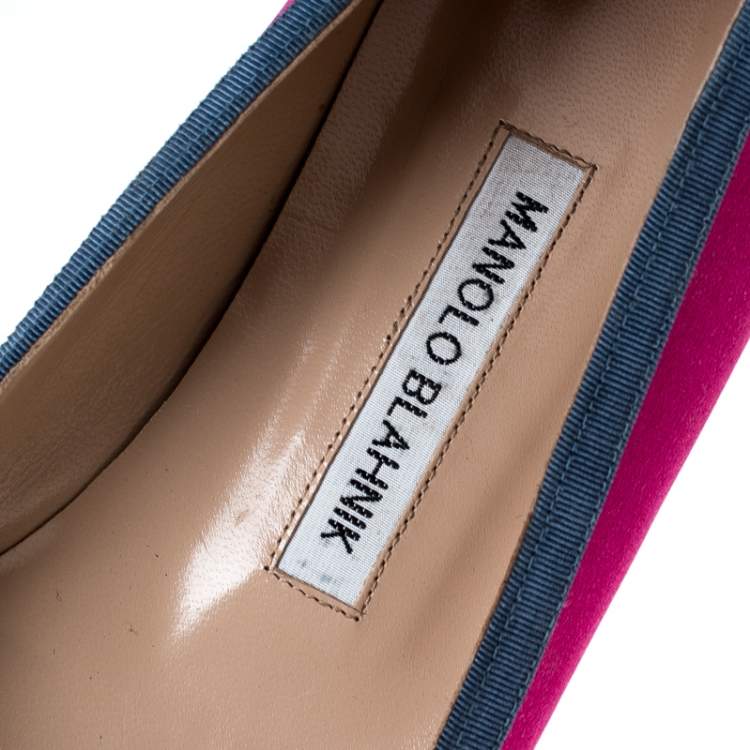 Pre Owned Manolo Blahnik Pink Satin Gotrian Crystal Embellished Pointed Toe Flats Size 39
