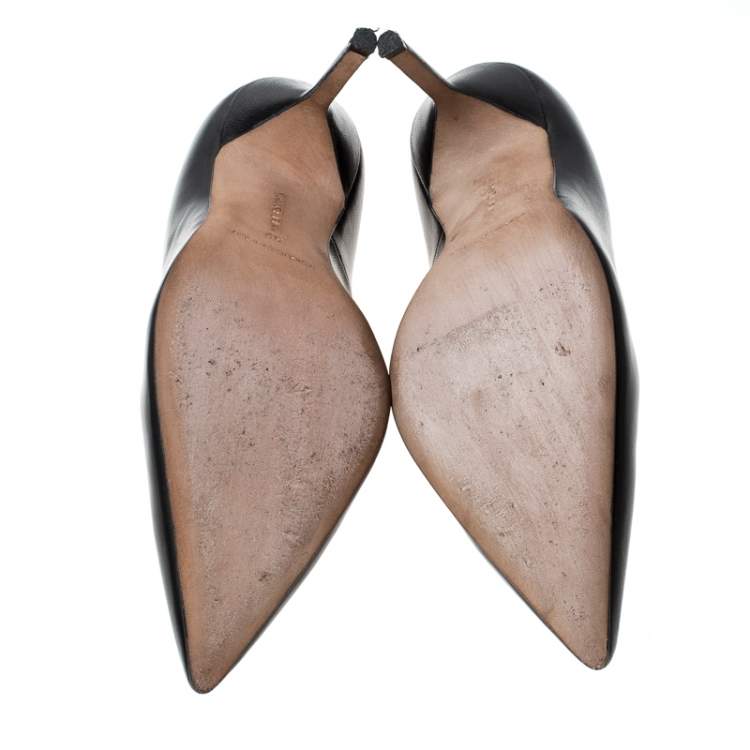 Pre Owned Manolo Blahnik Black Leather BB Pointed Toe Pumps Size 37