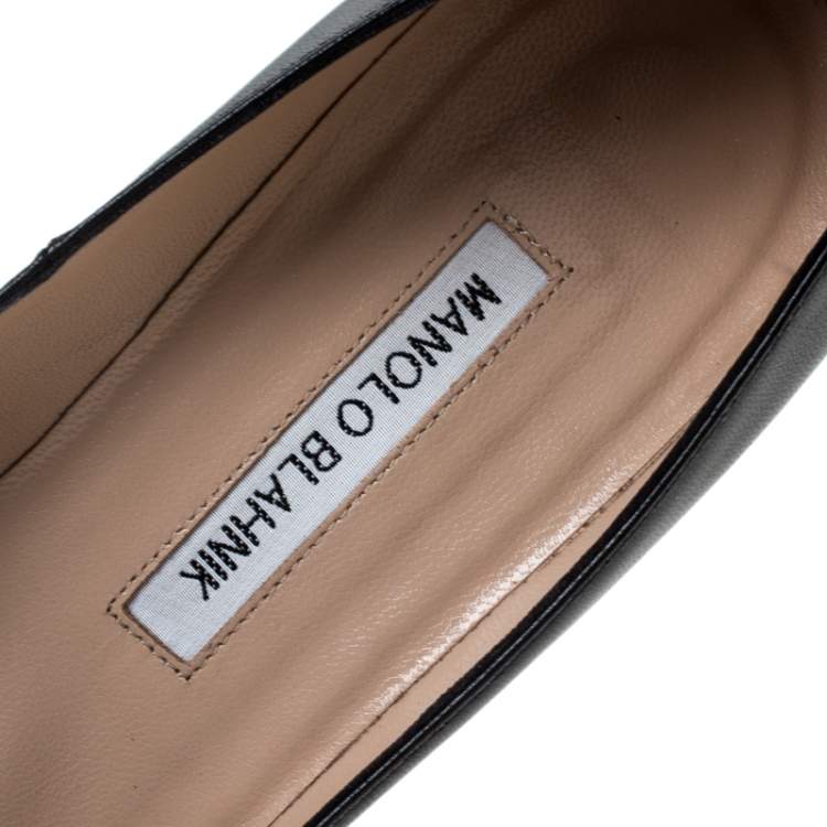 Pre Owned Manolo Blahnik Black Leather BB Pointed Toe Pumps Size 37