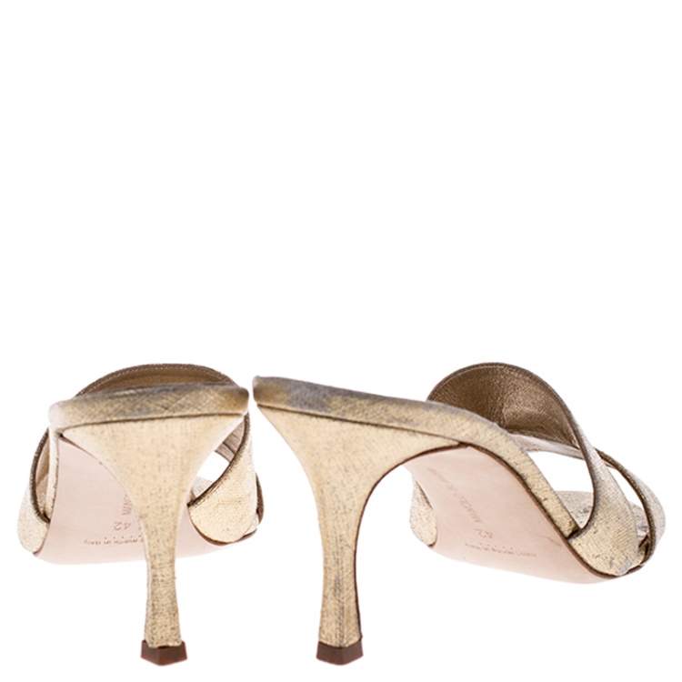 Pre Owned Manolo Blahnik Metallic Gold Leather Open Sandals Size 42