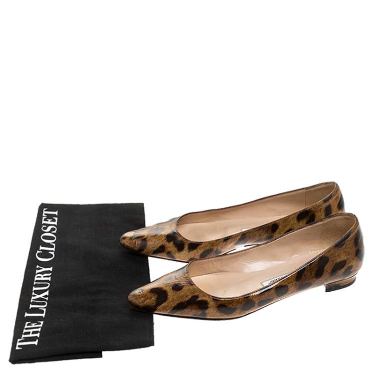 مملوكة مسبقًا Manolo Blahnik Leopard Patent Leather Titto Ballet Flats Size 35