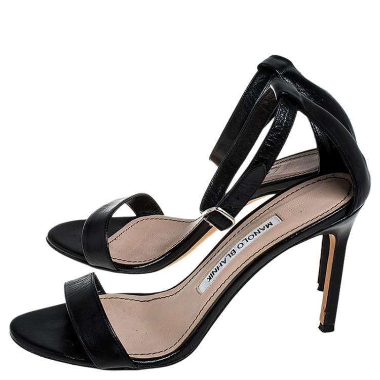 Pre Owned Manolo Blahnik Black Leather Chaos Ankle Strap Sandals Size 36