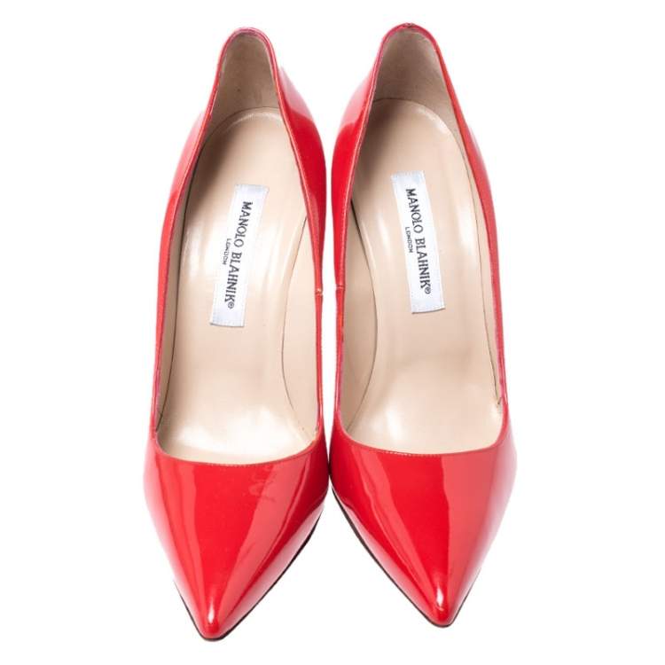 Pre Owned Manolo Blahnik Red Patent Leather BB Pointed Toe Pumps Size 41