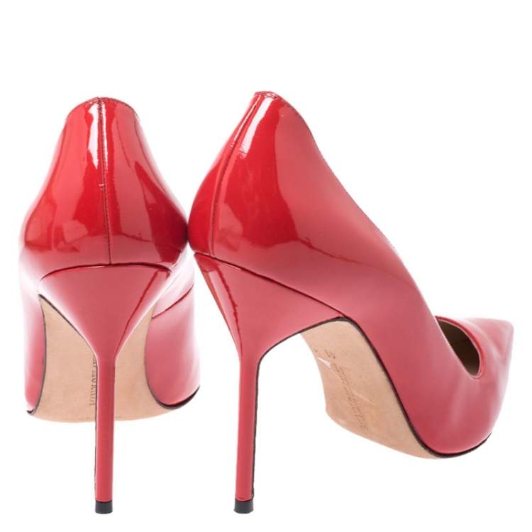 Pre Owned Manolo Blahnik Red Patent Leather BB Pointed Toe Pumps Size 41