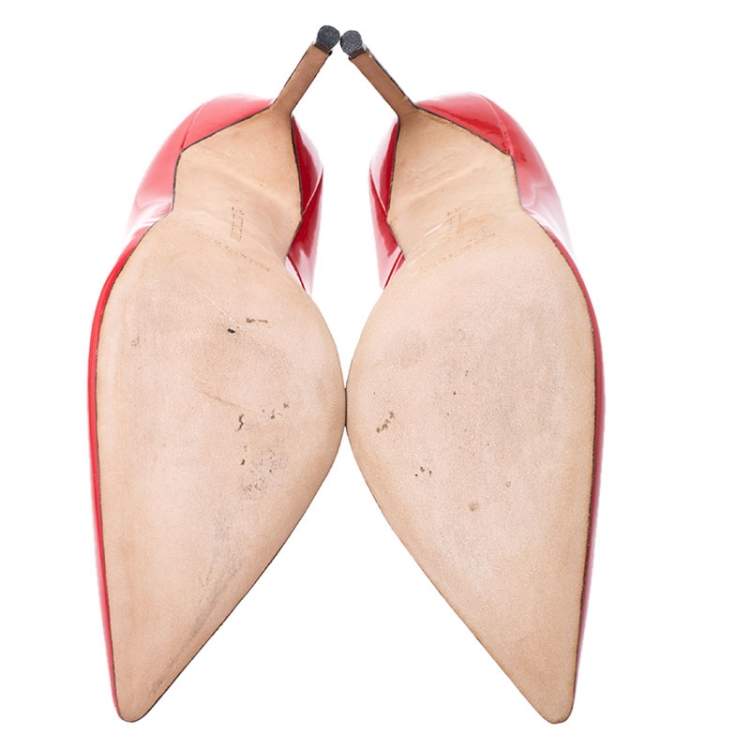 Pre Owned Manolo Blahnik Red Patent Leather BB Pointed Toe Pumps Size 41