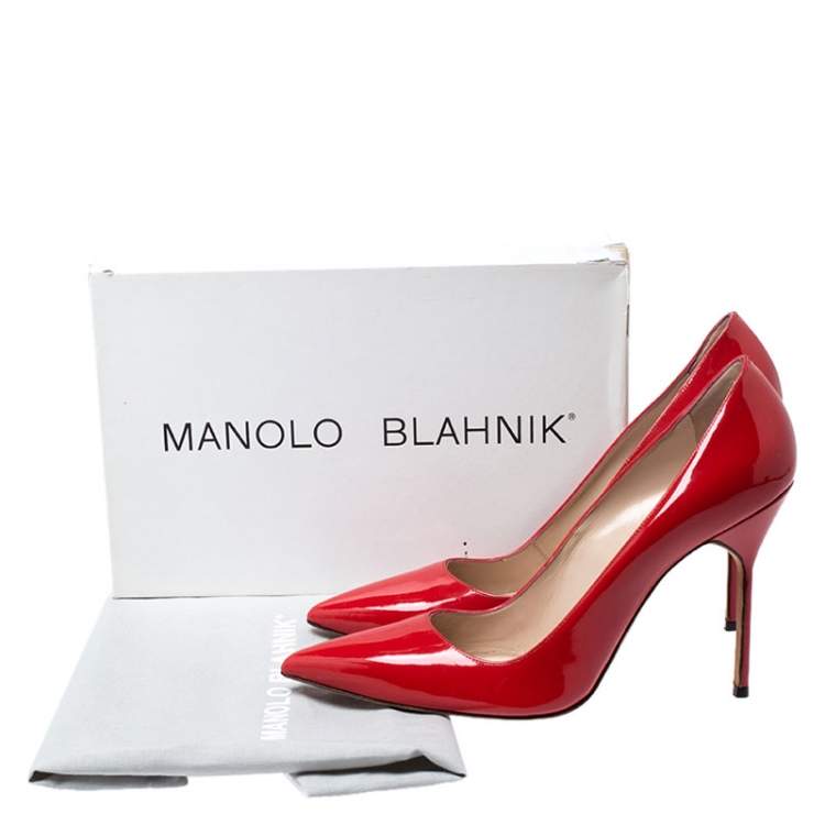 Pre Owned Manolo Blahnik Red Patent Leather BB Pointed Toe Pumps Size 41