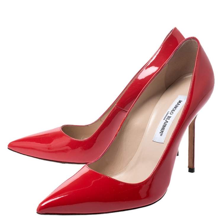 Pre Owned Manolo Blahnik Red Patent Leather BB Pointed Toe Pumps Size 41