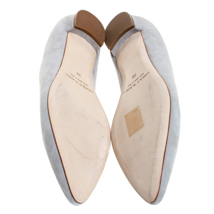 Pre Owned Manolo Blahnik Grey Suede Pointed Toe Flats Size 38