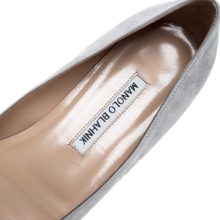 Pre Owned Manolo Blahnik Grey Suede Pointed Toe Flats Size 38