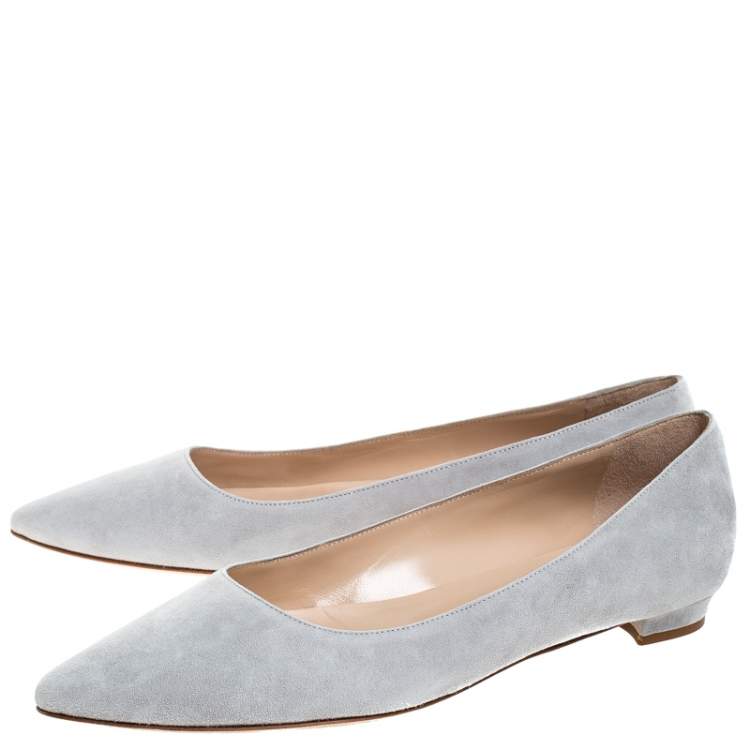 Pre Owned Manolo Blahnik Grey Suede Pointed Toe Flats Size 38