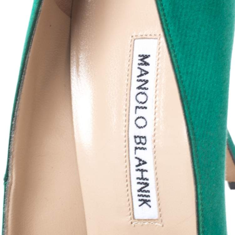 مملوكة مسبقًا Manolo Blahnik Green Satin Okkaava Emerald Pumps Size 40