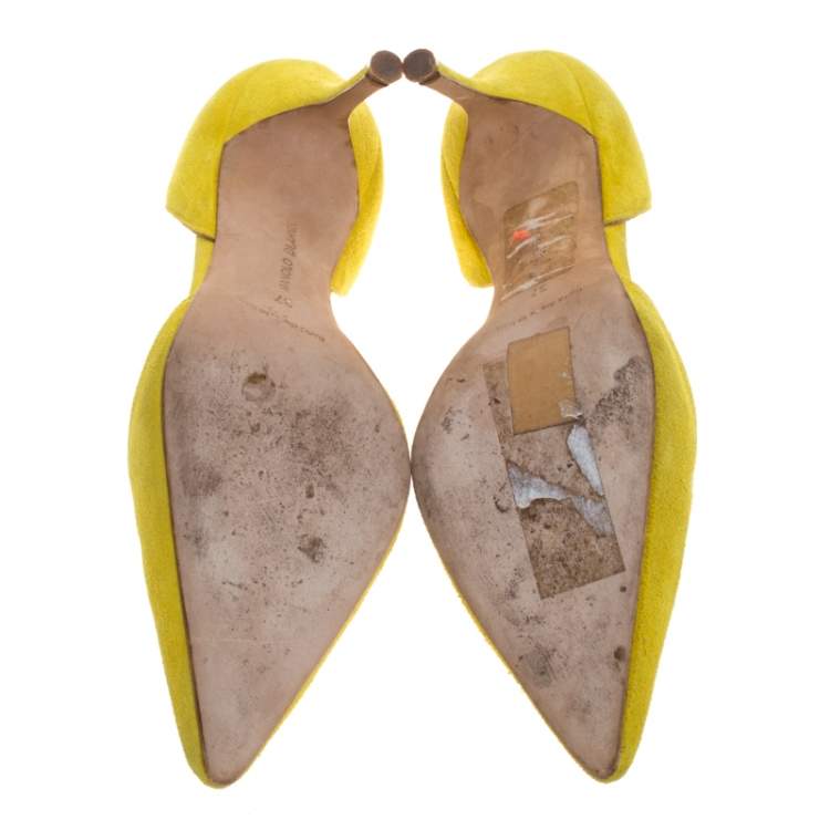 Pre Owned Manolo Blahnik Yellow Suede Tayler D'orsay Pointed Toe Pumps Size 37