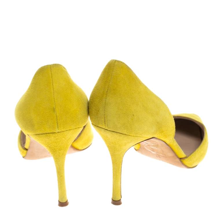 Pre Owned Manolo Blahnik Yellow Suede Tayler D'orsay Pointed Toe Pumps Size 37