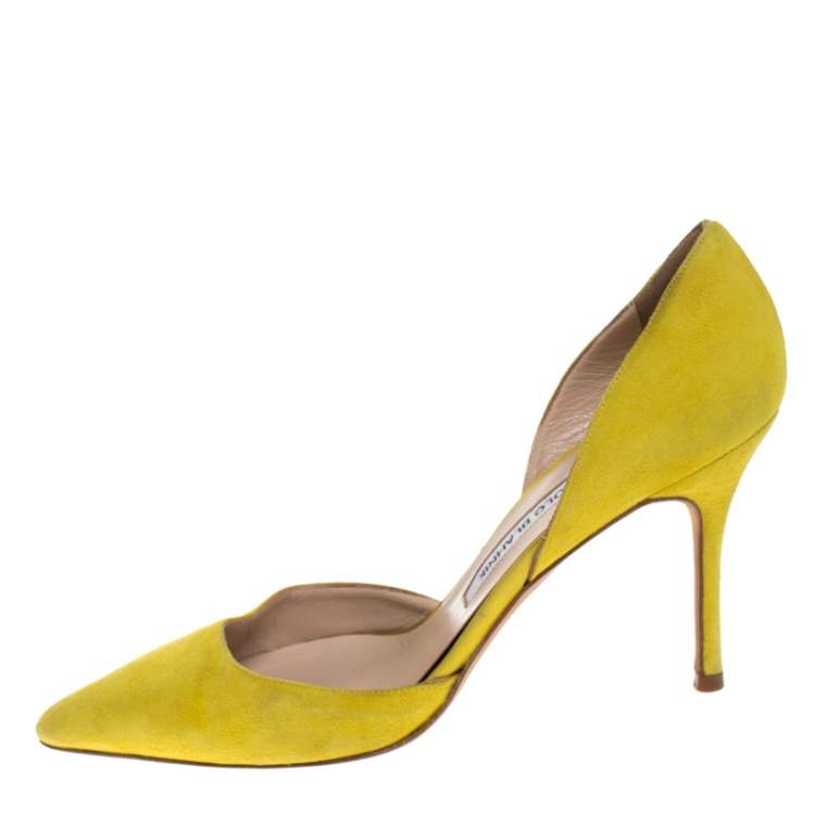Pre Owned Manolo Blahnik Yellow Suede Tayler D'orsay Pointed Toe Pumps Size 37