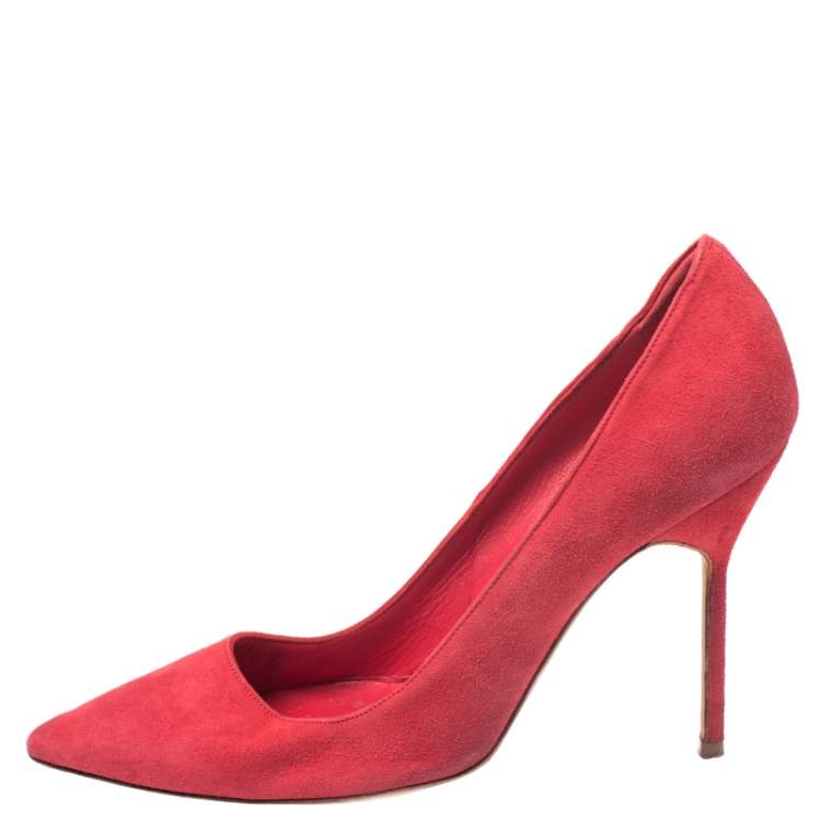 Pre Owned Manolo Blahnik Red Suede BB Pointed Toe Pumps Size 36