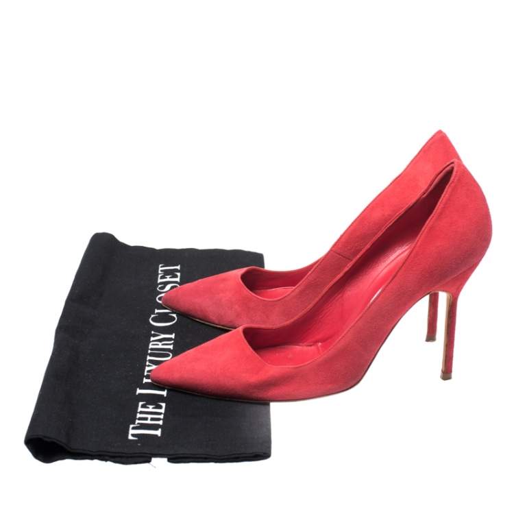 Pre Owned Manolo Blahnik Red Suede BB Pointed Toe Pumps Size 36