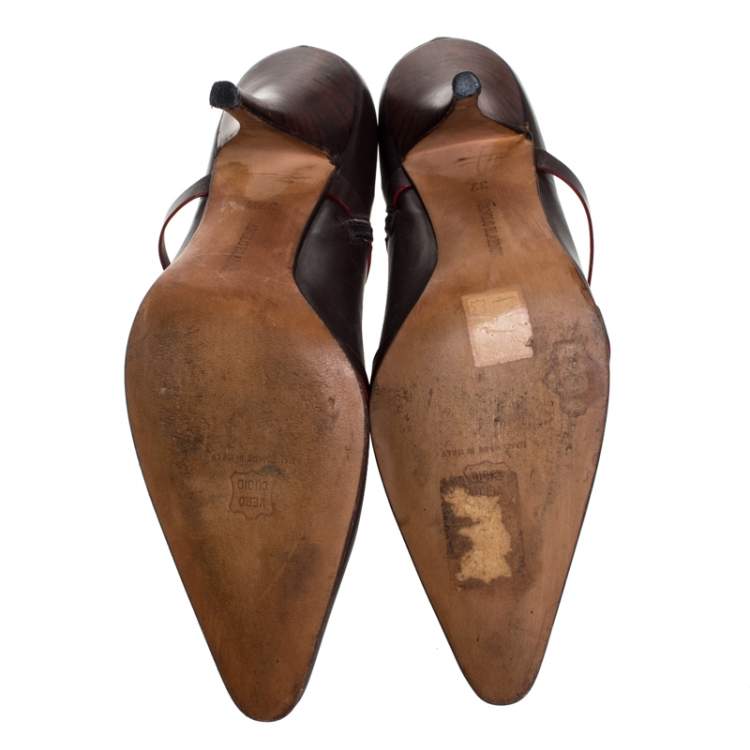 Pre Owned Manolo Blahnik Brown Leather Euodus Pointed Toe Booties Size 37.5