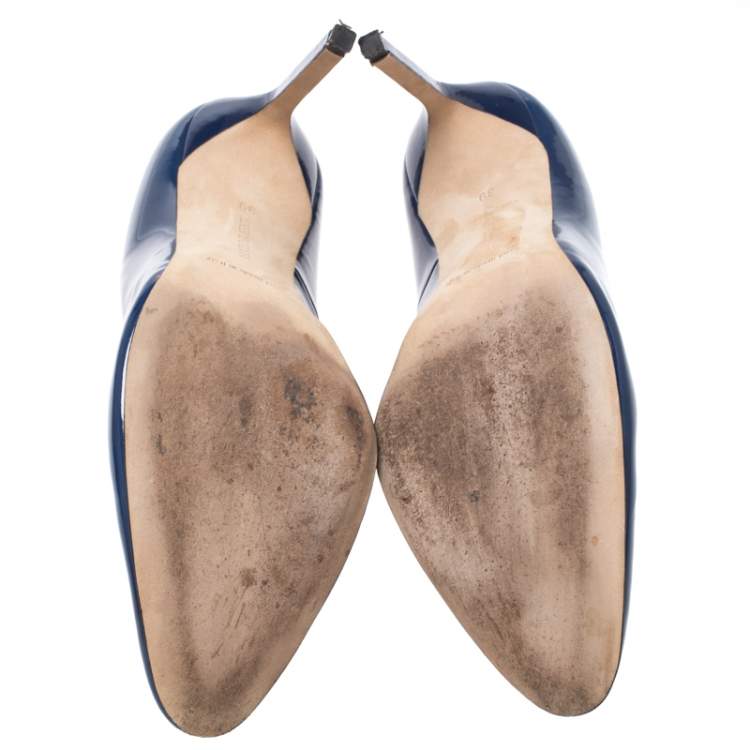 Pre Owned Manolo Blahnik Blue Patent Leather BB Pumps Size 39