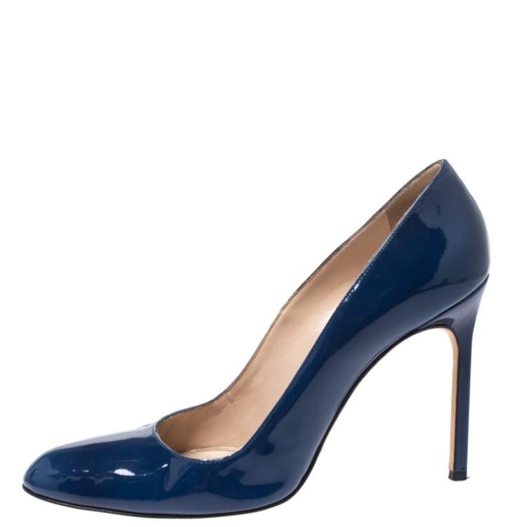 Pre Owned Manolo Blahnik Blue Patent Leather BB Pumps Size 39