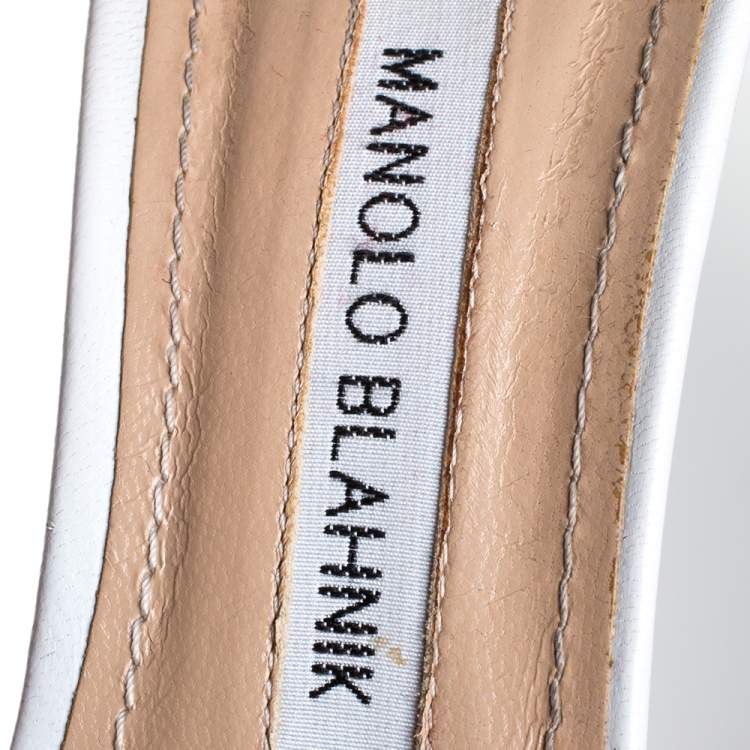 Pre Owned Manolo Blahnik White Leather Chaos Open Toe Ankle Strap Sandals Size 38