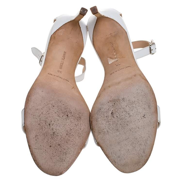 Pre Owned Manolo Blahnik White Leather Chaos Open Toe Ankle Strap Sandals Size 38