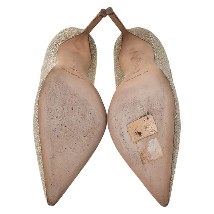 Pre Owned Manolo Blahnik Gold Glitter BB Pointed Toe Pumps Size 39.5