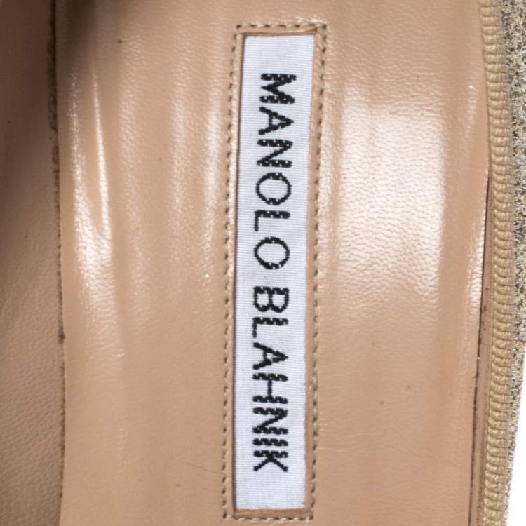 Pre Owned Manolo Blahnik Gold Glitter BB Pointed Toe Pumps Size 39.5