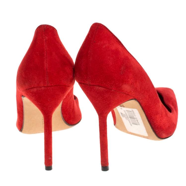 Pre Owned Manolo Blahnik Red Suede BB Pointed Toe Pumps Size 35