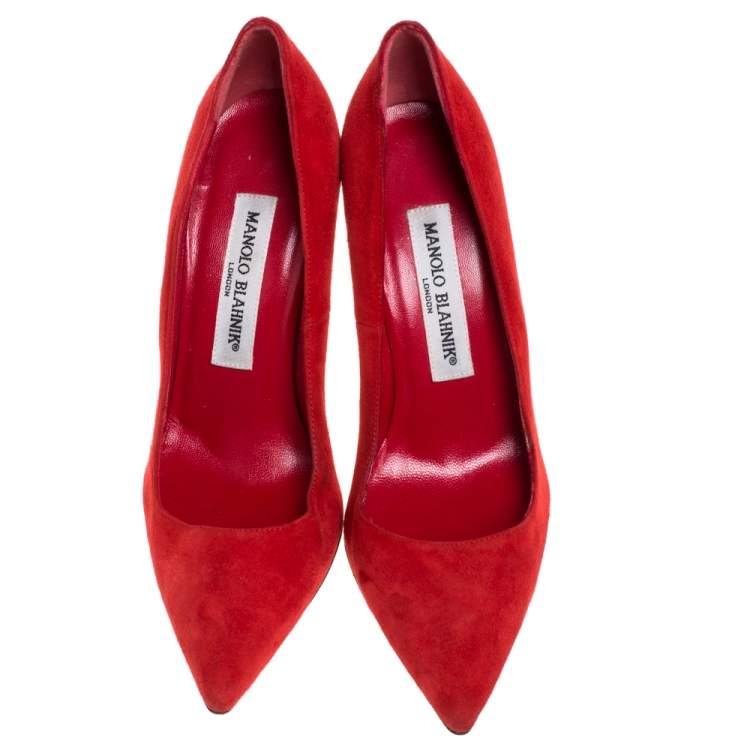 Pre Owned Manolo Blahnik Red Suede BB Pointed Toe Pumps Size 35