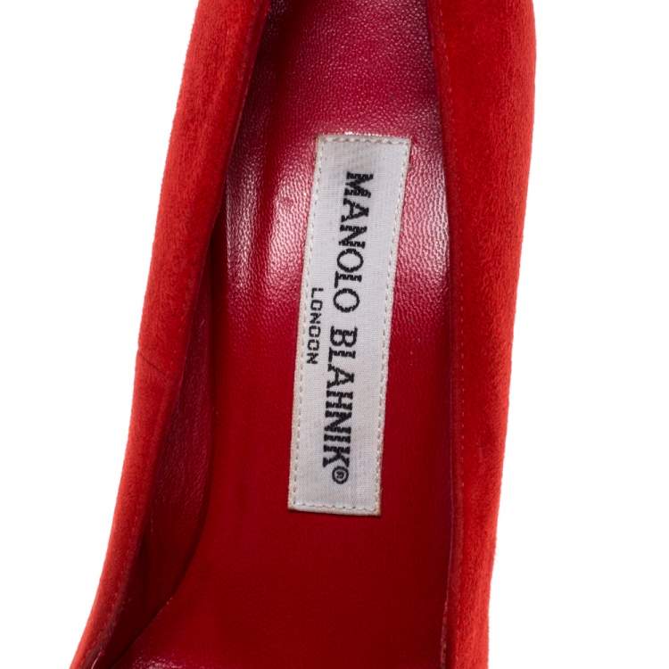 Pre Owned Manolo Blahnik Red Suede BB Pointed Toe Pumps Size 35