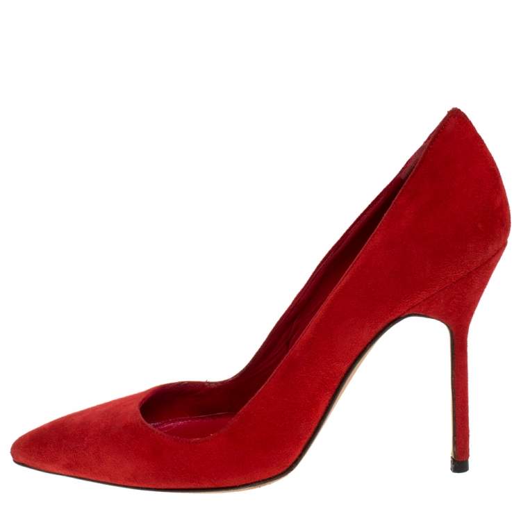 Pre Owned Manolo Blahnik Red Suede BB Pointed Toe Pumps Size 35