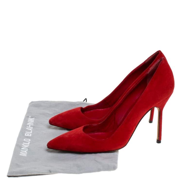 Pre Owned Manolo Blahnik Red Suede BB Pointed Toe Pumps Size 35