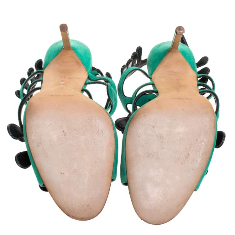 Pre Owned Manolo Blahnik Green Suede Strappy Ankle Strap Sandals Size 41