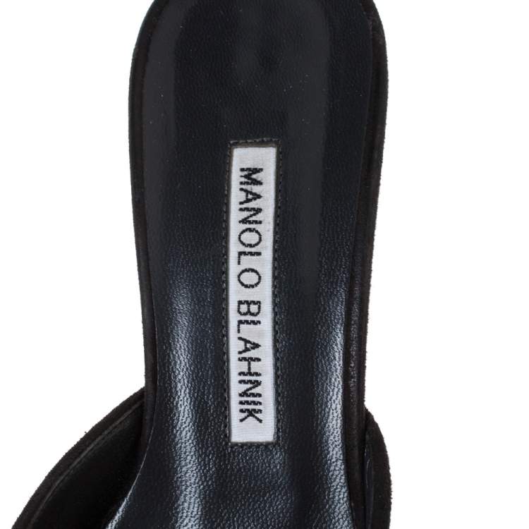 Pre Owned Manolo Blahnik Black Suede Leather Maysale Pointed Toe Mule Sandals Size 37.5