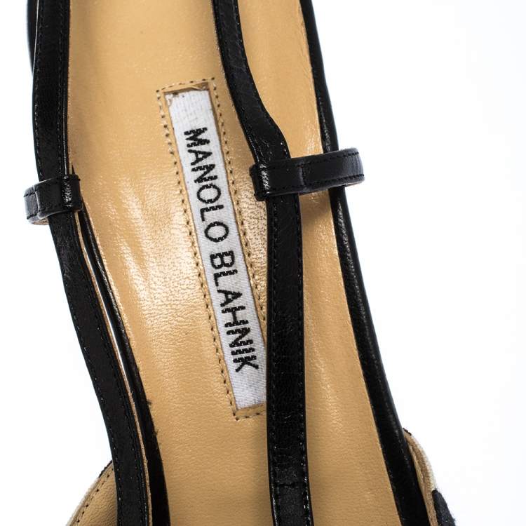 Pre Owned Manolo Blahnik Black/White Stripe Canvas and Leather Galop Halter Sandals Size 41
