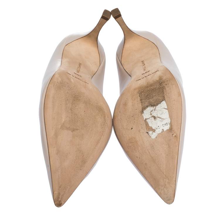 Pre Owned Manolo Blahnik Pale Pink Leather BB Pointed Toe Pumps Size 39.5