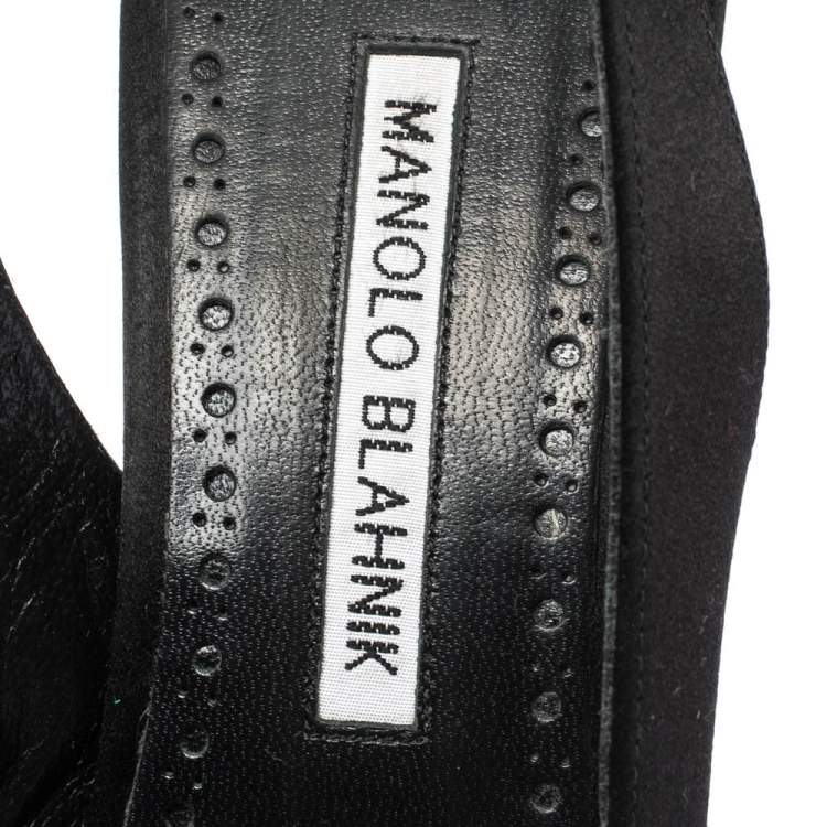 Pre Owned Manolo Blahnik Black Satin Dolores Pointed Toe Slingback Sandals Size 39.5