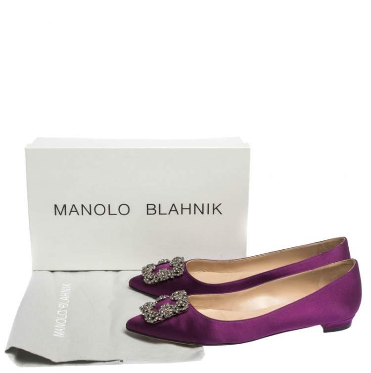 Pre Owned Manolo Blahnik Purple Satin Hangisi Crystal Embellished Ballet Flats Size 39