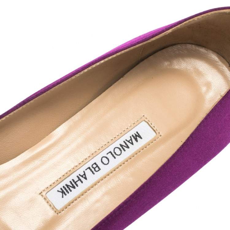 Pre Owned Manolo Blahnik Purple Satin Hangisi Crystal Embellished Ballet Flats Size 39