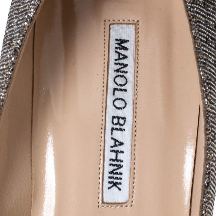 Pre Owned Manolo Blahnik Silver Glitter Fabric Hangisi Crystal Embellished Pumps Size 39.5
