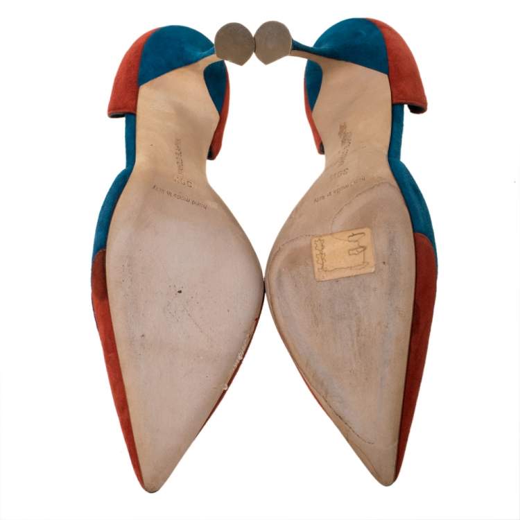 Pre Owned Manolo Blahnik Multicolor Suede Sepulcrus D'orsay Pointed Toe Pumps Size 39.5